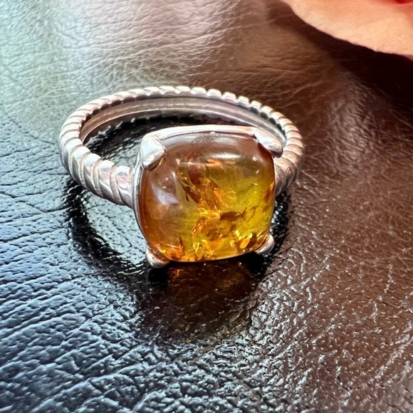 Vintage Designer Baltic Amber Ring. Cable Band Solid 925 Sterling Silver - Picture 3 of 16